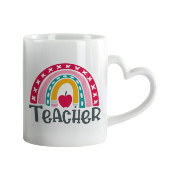 Rainbow teacher, Mug heart handle, ceramic, 330ml
