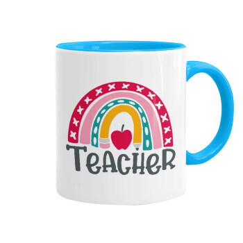 Rainbow teacher, Mug colored light blue, ceramic, 330ml
