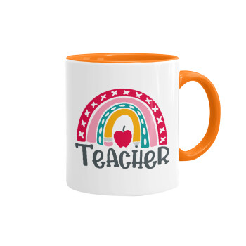 Rainbow teacher, Mug colored orange, ceramic, 330ml