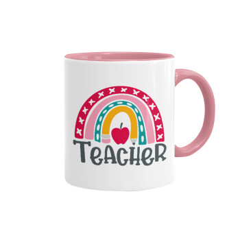 Rainbow teacher, Κούπα χρωματιστή ροζ, κεραμική, 330ml