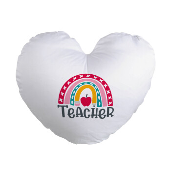 Rainbow teacher, Μαξιλάρι καναπέ καρδιά 40x40cm περιέχεται το  γέμισμα