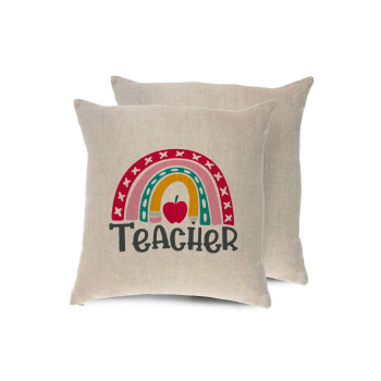 Rainbow teacher, Μαξιλάρι καναπέ ΛΙΝΟ 40x40cm περιέχεται το  γέμισμα