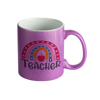 Rainbow teacher, Κούπα Μωβ Glitter που γυαλίζει, κεραμική, 330ml