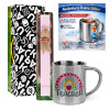 Easter Set, metallic thermal cup (300ml) & aromatic flat Easter candle (30cm) (PINK)