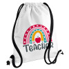 Backpack pouch GYMBAG white, with pocket (40x48cm) & thick cords
