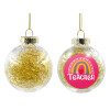 Transparent Christmas tree ball ornament with gold filling 8cm