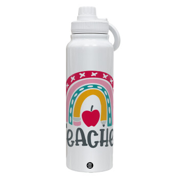 Rainbow teacher, 1L Stainless Steel Thermal Bottle with Phone Holder & Double Wall Insulation