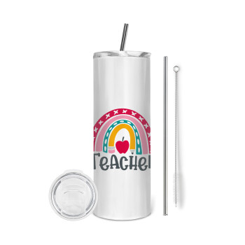 Rainbow teacher, Tumbler stainless steel 600ml, with metal straw & cleaning brush