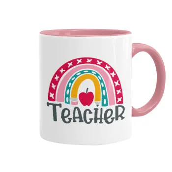 Rainbow teacher, Mug colored pink, ceramic, 330ml