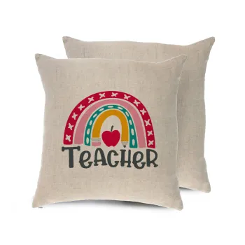 Rainbow teacher, Μαξιλάρι καναπέ ΛΙΝΟ 40x40cm περιέχεται το  γέμισμα