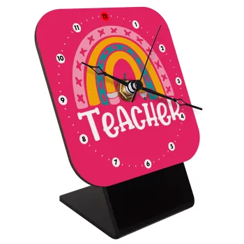 Rainbow teacher, Quartz Wooden table clock with hands (10cm)