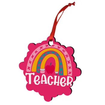 Rainbow teacher, Christmas ornament snowflake wooden 7.5cm