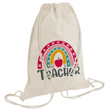 Rainbow teacher, Backpack bag GYMBAG natural (28x40cm)