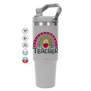 Rainbow teacher, ΓΚΡΙ χρώματος Θερμός Ανοξείδωτο 890ml (30oz) με χερούλι
