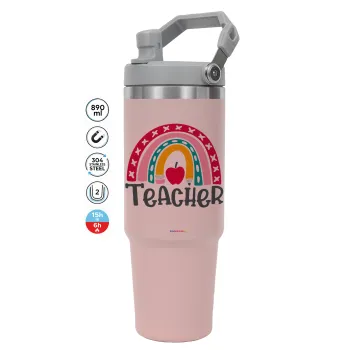 Rainbow teacher, ΡΟΖ χρώματος Θερμός Ανοξείδωτο 890ml (30oz) με χερούλι
