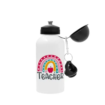 Rainbow teacher, Metal water bottle, White, aluminum 500ml