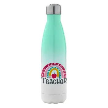 Rainbow teacher, Μεταλλικό παγούρι θερμός Πράσινο/Λευκό (Stainless steel), διπλού τοιχώματος, 500ml