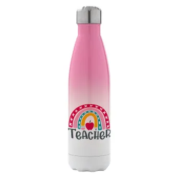 Rainbow teacher, Metal mug thermos Pink/White (Stainless steel), double wall, 500ml
