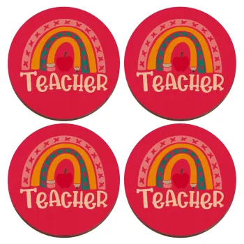 Rainbow teacher, ΣΕΤ x4 Σουβέρ ξύλινα στρογγυλά plywood (9cm)