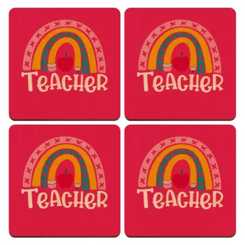 Rainbow teacher, ΣΕΤ x4 Σουβέρ ξύλινα τετράγωνα plywood (9cm)