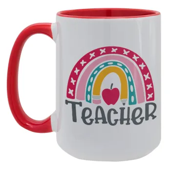 Rainbow teacher, Κούπα Mega 15oz, κεραμική Κόκκινη, 450ml