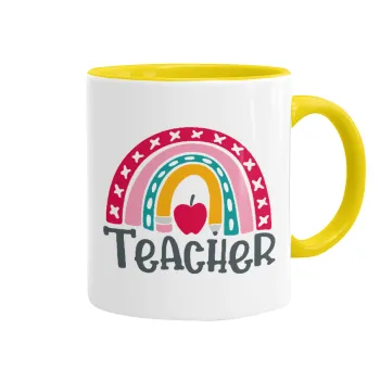 Rainbow teacher, Mug colored yellow, ceramic, 330ml
