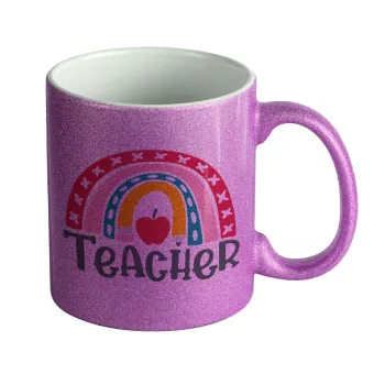 Rainbow teacher, Κούπα Μωβ Glitter που γυαλίζει, κεραμική, 330ml