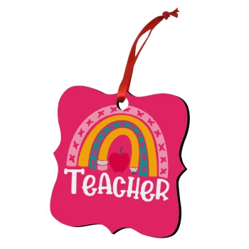 Rainbow teacher, Christmas ornament polygon wooden 7.5cm