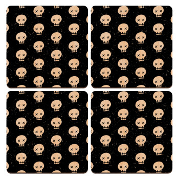 Σκελετοί b/w, ΣΕΤ x4 Σουβέρ ξύλινα τετράγωνα plywood (9cm)