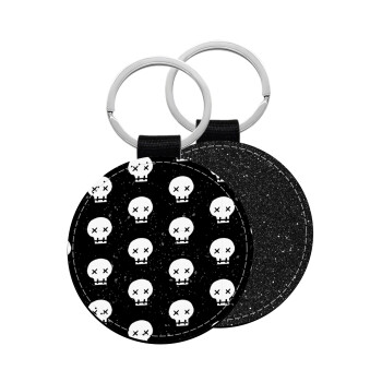 Σκελετοί b/w, Μπρελόκ Δερματίνη, στρογγυλό ΜΑΥΡΟ (5cm)