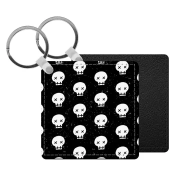 Σκελετοί b/w, Μπρελόκ Δερματίνη, τετράγωνο ΜΑΥΡΟ (5x5cm)