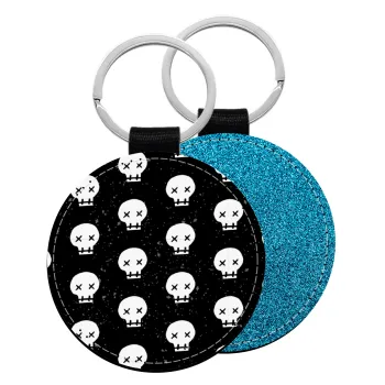 Σκελετοί b/w, Μπρελόκ Δερματίνη, στρογγυλό ΜΠΛΕ (5cm)