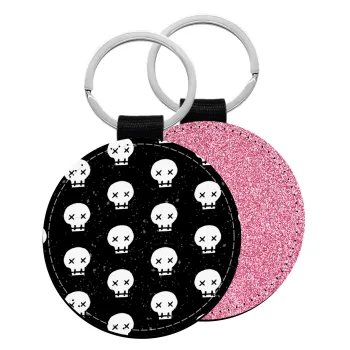 Σκελετοί b/w, Μπρελόκ Δερματίνη, στρογγυλό ΡΟΖ (5cm)