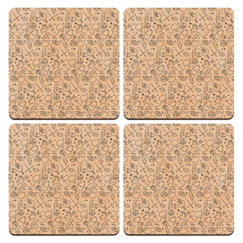 Σκελετοί lines, ΣΕΤ x4 Σουβέρ ξύλινα τετράγωνα plywood (9cm)