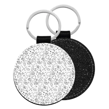 Σκελετοί lines, Μπρελόκ Δερματίνη, στρογγυλό ΜΑΥΡΟ (5cm)