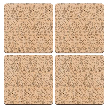 Σκελετοί lines, ΣΕΤ x4 Σουβέρ ξύλινα τετράγωνα plywood (9cm)