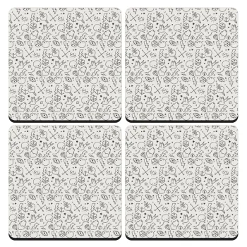 Σκελετοί lines, ΣΕΤ 4 Σουβέρ ξύλινα τετράγωνα (9cm)