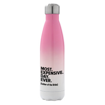 Most expensive day ever, Metal mug thermos Pink/White (Stainless steel), double wall, 500ml