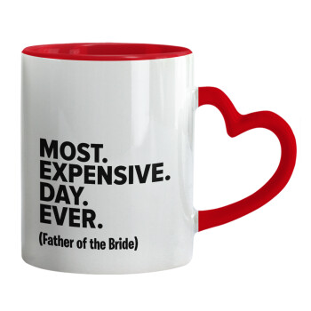 Most expensive day ever, Mug heart red handle, ceramic, 330ml