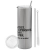 Tumbler stainless steel Silver 600ml, with metal straw & cleaning brush