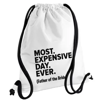 Most expensive day ever, Τσάντα πλάτης πουγκί GYMBAG λευκή, με τσέπη (40x48cm) & χονδρά κορδόνια