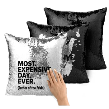 Most expensive day ever, Μαξιλάρι καναπέ Μαγικό Μαύρο με πούλιες 40x40cm περιέχεται το γέμισμα