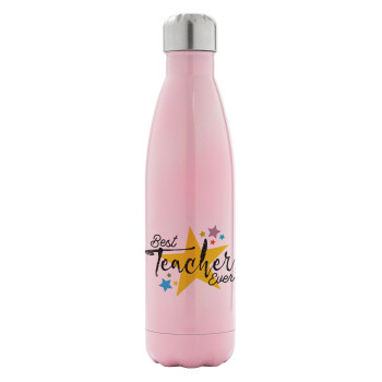 Teacher super star!!!, Metal mug thermos Pink Iridiscent (Stainless steel), double wall, 500ml