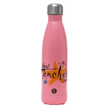 Teacher super star!!!, Metal mug thermos Pink Mat (Stainless steel), double wall, 500ml