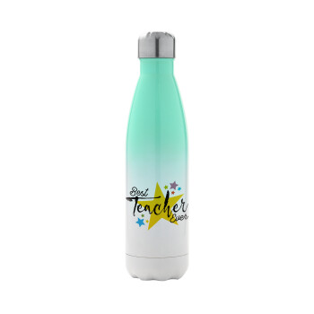 Teacher super star!!!, Metal mug thermos Green/White (Stainless steel), double wall, 500ml