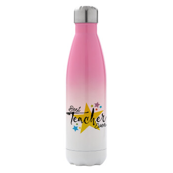 Teacher super star!!!, Metal mug thermos Pink/White (Stainless steel), double wall, 500ml