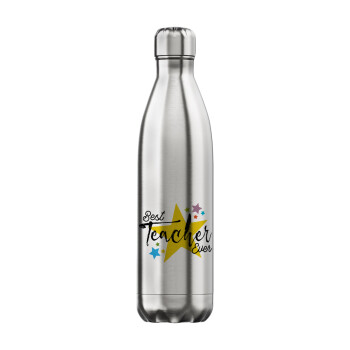 Teacher super star!!!, Μεταλλικό παγούρι θερμός Inox (Stainless steel), διπλού τοιχώματος, 750ml