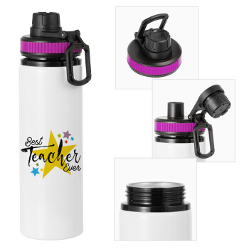 Teacher super star!!!, Metallic water bottle with safety lid, 850ml aluminum