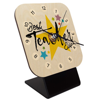 Teacher super star!!!, Quartz Table clock in natural wood (10cm)