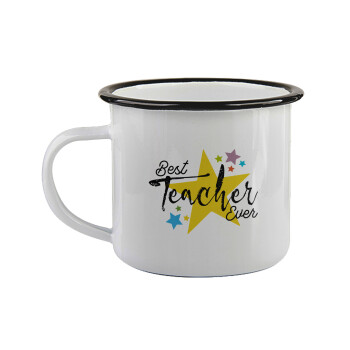 Teacher super star!!!, Κούπα εμαγιέ με μαύρο χείλος 360ml